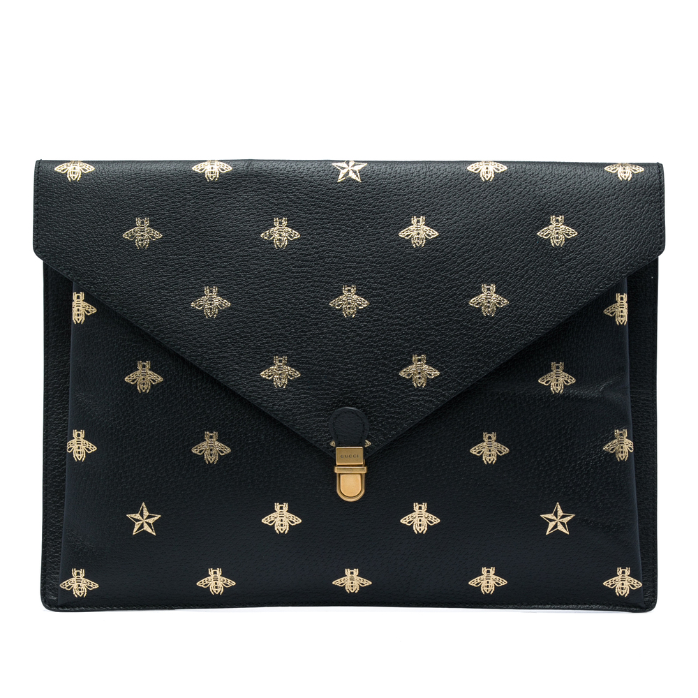 Pre-Loved Gucci Calfskin Bee Star Portfolio Clutch